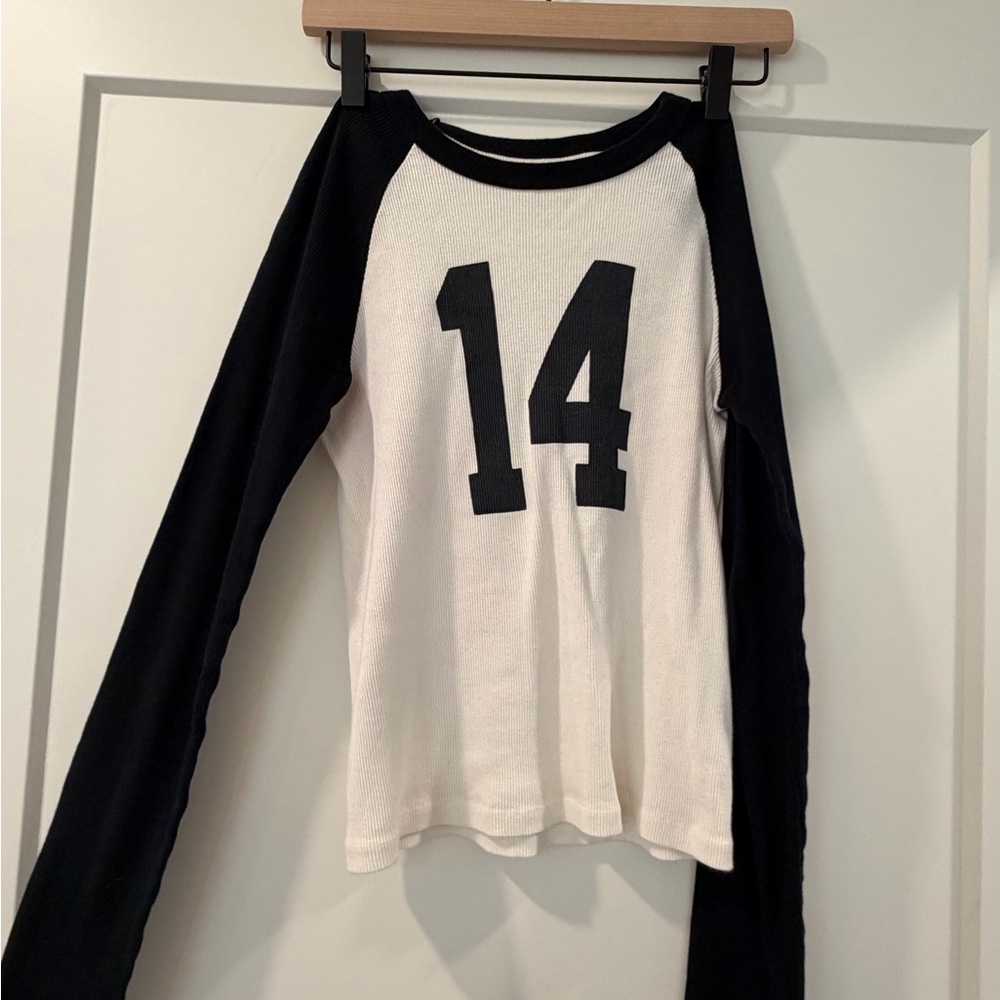 Brandy Melville Navy and White '14' Long Sleeve Tee